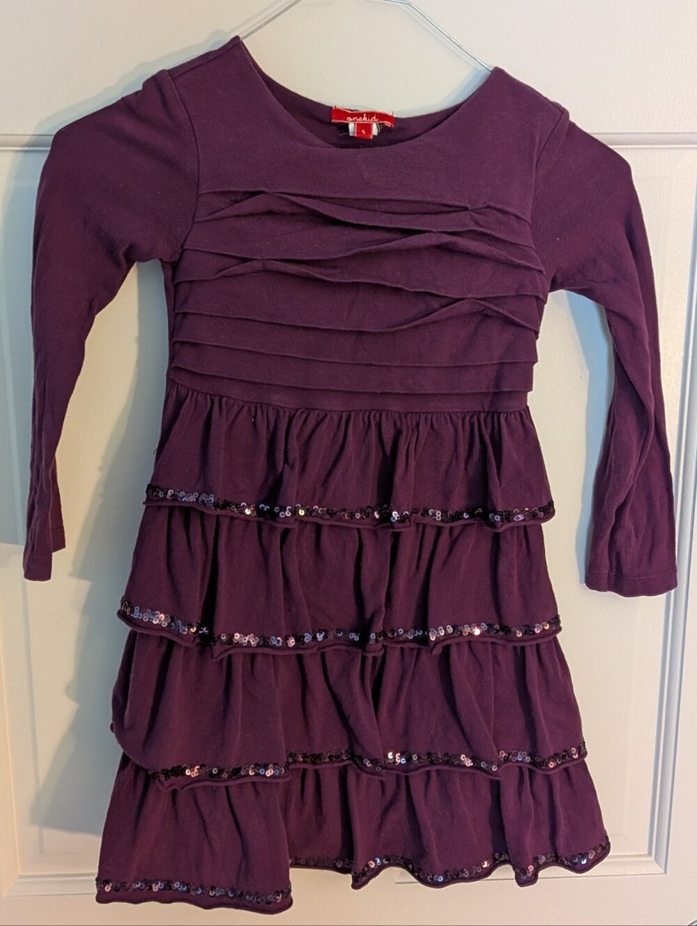Onekid Purple Long Sleeve Tiered Sequin Dress, size 5